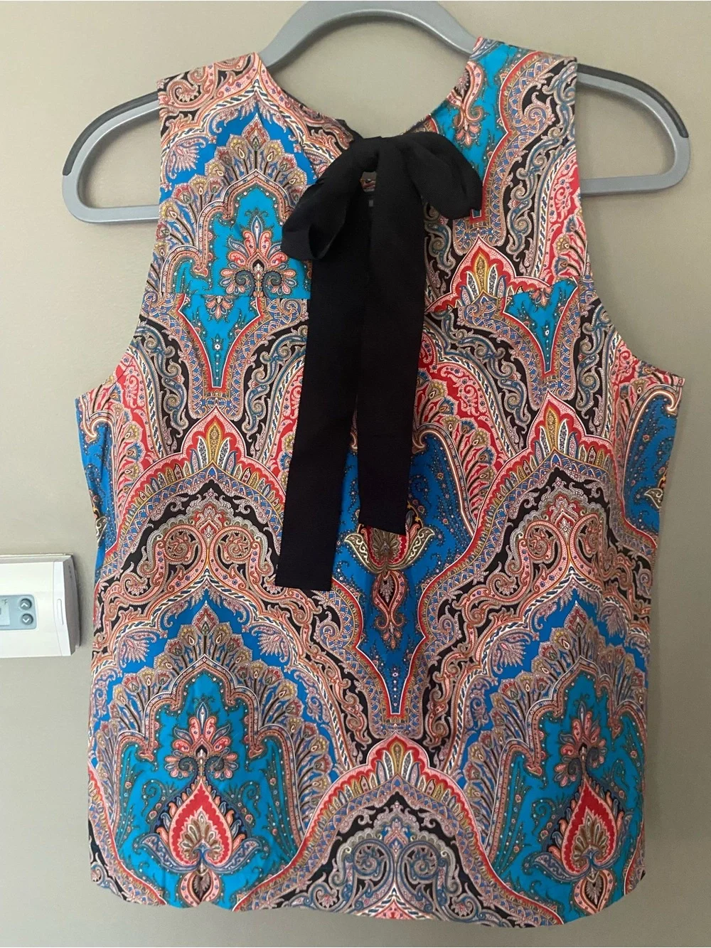 J. CREW Ratti Mediterranean Paisley Sleeveless Keyhole Bow Back Blouse Sz M